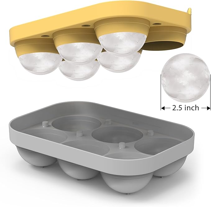 2.5inch Spherical Ice Ball Tray For Whiskey, Big Ice Freezer Mold for Cocktails，Easy Fill In & Release Ice Cube Mold, Durable &Reusable Spherical Ice Maker (Sunshine)