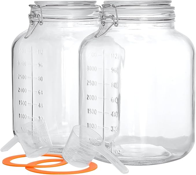 2 Pack 1.1 Gallon Square Super Wide Mouth, Airtight Glass Storage Jars, with Measurement Marks, Leak-Proof Lids for Kitchen Pantry, Canning, Dry Food (Flour, Sugar) & Drinks