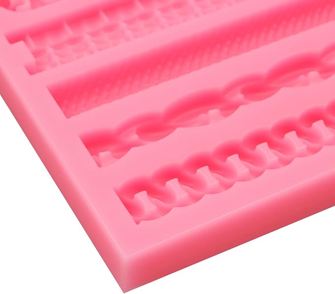 Chain and Rope Pattern Silicone Mold, 6 Designs, Pink Fondant Decorating Tool