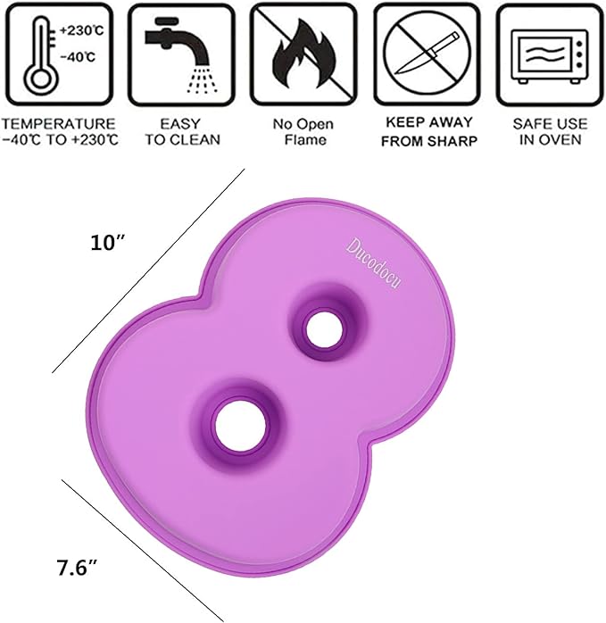 Ducodocu Large Silicone Cake Pans Number Cake Mould 3D Novelty Cake Tins DIY Baking Mold for Birthday Wedding Anniversary 10 inch Number of 8 Purple, 1 Pack