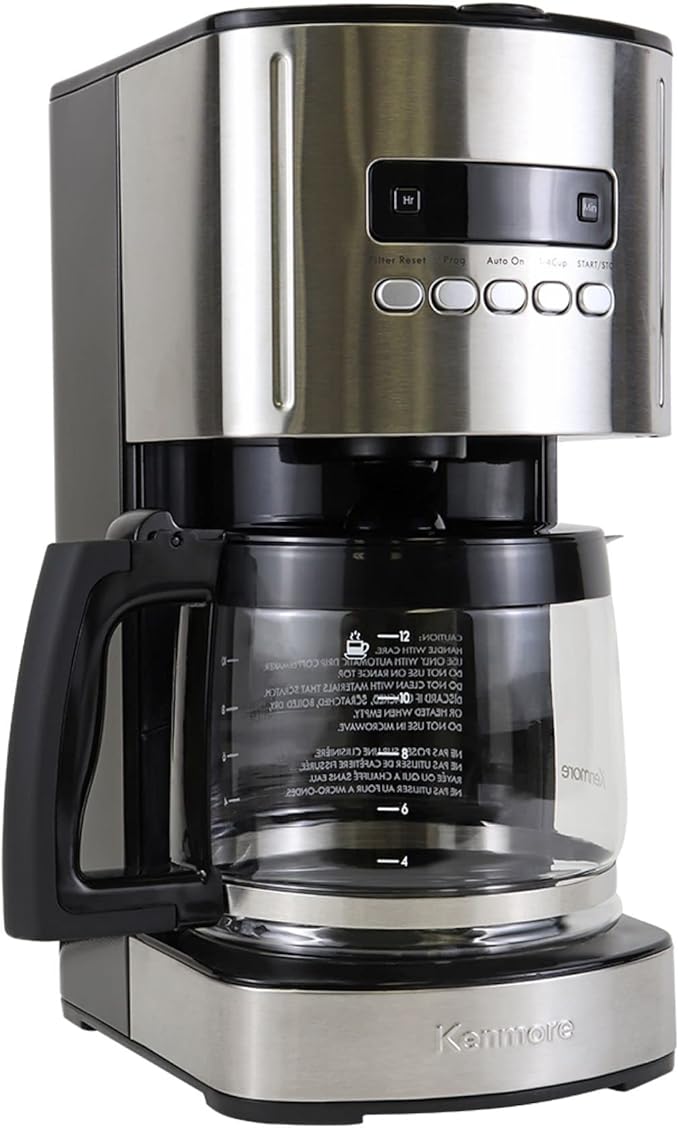 Kenmore Drip Coffee Maker - Programmable Cafe Machine With Glass Pot, Regular & Bold Brew, Auto Shut Off Large Water Reservoir, Reusable Filter, Kitchen Appliances For Cafeteria Barista, 12 Cup Black