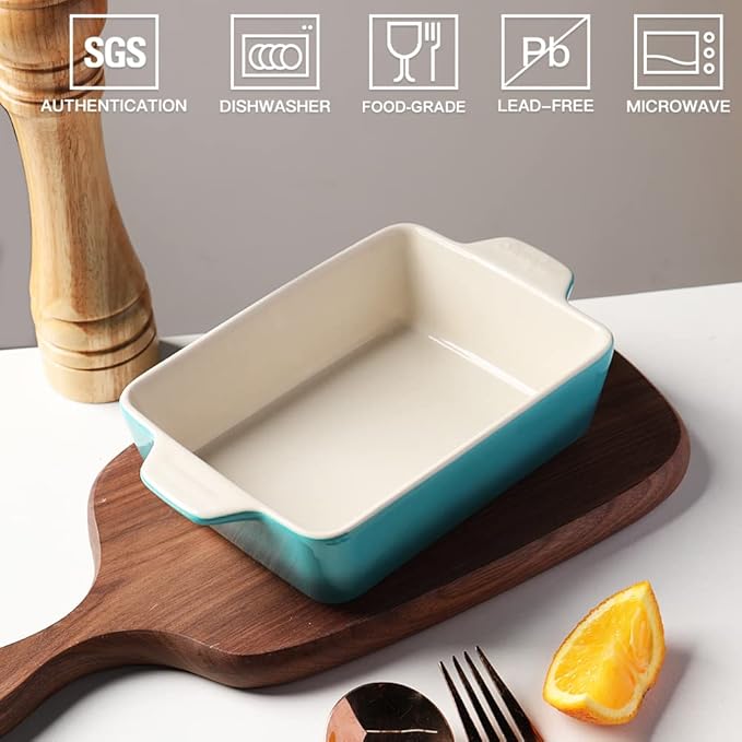 Sweejar Ceramic Baking Dish, Rectangular Small Baking Pan with Double Handles, 20 Oz for Cooking, Brownie, Kitchen, 6.5 x 4.9 x 1.8 Inches (Gradient Blue)
