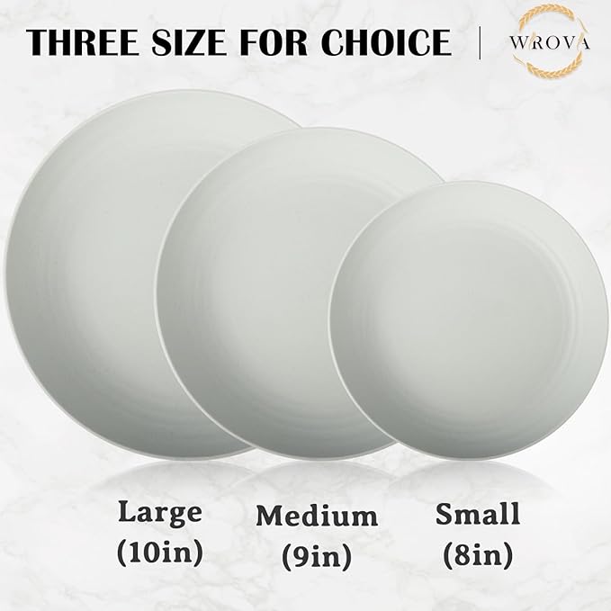 Wrova Wheat Straw Plates - 9 Inch Unbreakable Dinner Plates Set of 8 - Dishwasher & Microwave Safe Plastic Plates Reusable for kitchen and camping (light grey)