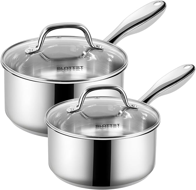 1Qt & 2Qt Stainless Steel Sauce Pan Set with Lid,4 Pcs Non Stick Saucepan,Small Kitchen Pots,Induction Compatible,PFOA FREE