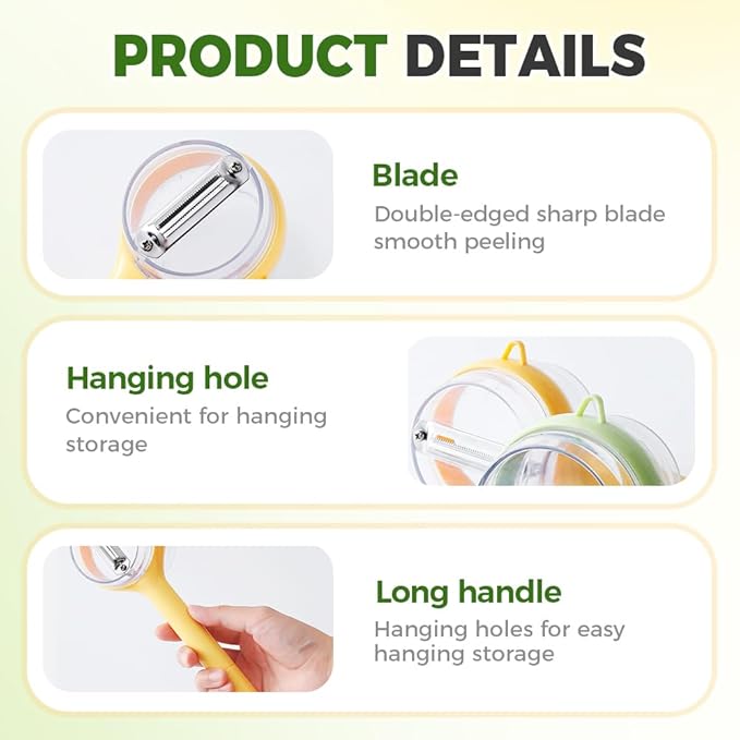 3 in 1 Peeler with Container, 2025 New Stainless Steel Peelers with Container with Handle Fruit Knife, Multifunctional Vegetable Peelers for Home Kitchen (Yellow)