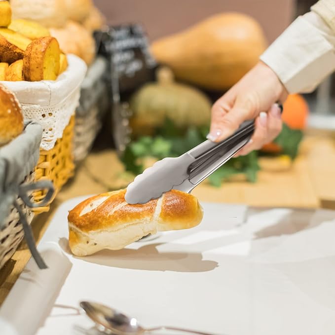 Serving Tongs,Buffet Tongs, ACAUTO Stainless Steel Food Tong Serving Tong Small Serving Tongs Stainless Steel Mini Appetizer Tongs, Set of 6 (7 Inch)