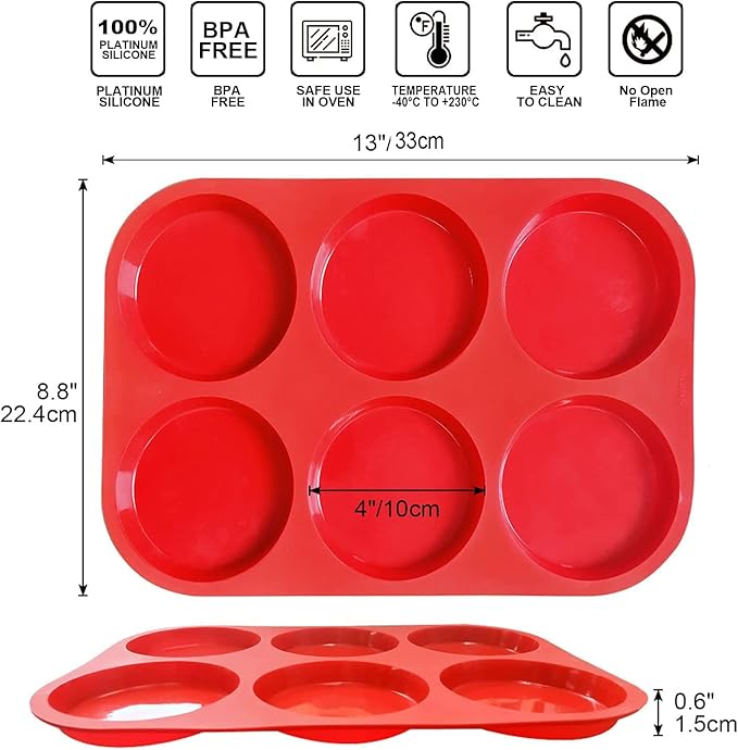 Walfos Silicone Muffin Top Pans for Baking 4inch Jumbo Size, Perfect Results Premium Non-Stick Bakeware Egg Baking Pan, Great for Eggs, Hamburger Bun, Muffin Top and More, Food Grade & BPA Free, 1pc
