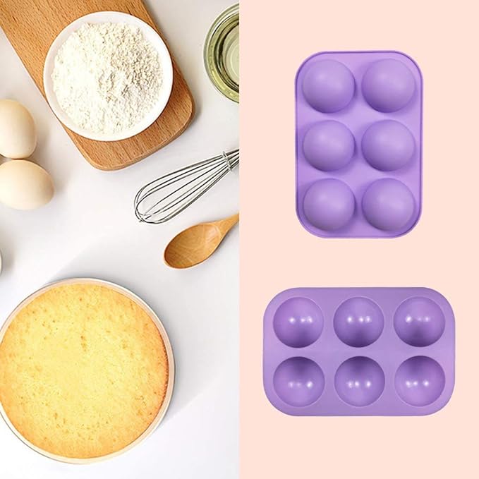 2 Pack 6-Cavity Semi Sphere Silicone Mold, Baking Mold for Making Hot Chocolate Bomb, Cake, Jelly, Dome Mousse (Purple)