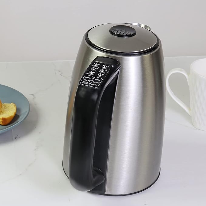 Kenmore Electric Kettle - Cordless Digital Calentador De Agua, Stainless Steel Instant Tea Pot, Preset Temperature Control, Automatic Shut-Off, Rapid Boil, Hot Water Boiling Heater, 1.7 Liter Silver