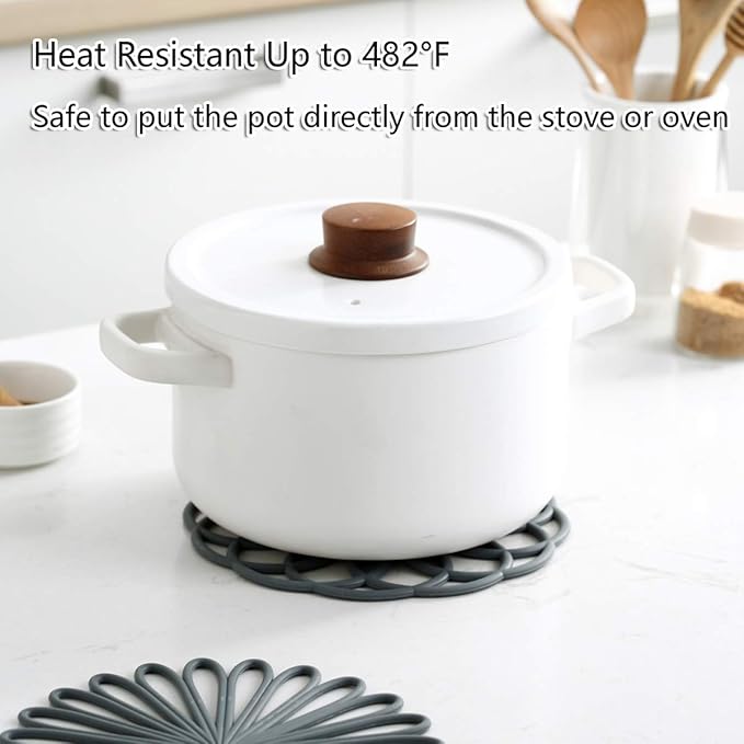 Set of 3 Silicone Trivet Mat - Table & Countertop Hot Pads - Non-Slip & Heat Resistant Modern Kitchen Pads for Pots & Pans, Beige