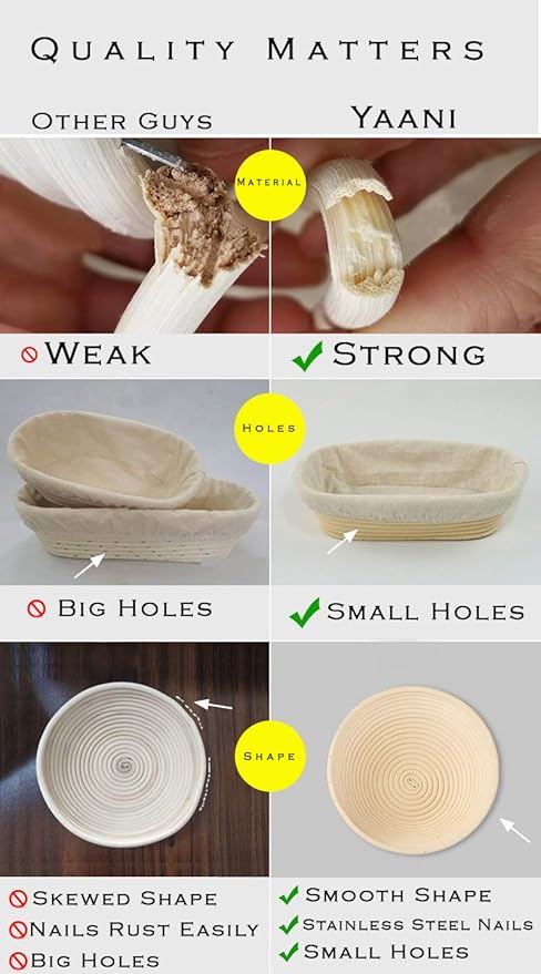 YAANI Sourdough Starter Kit, Sourdough Bread Baking Supplies, Banneton Bread Proofing Basket Set Of 2 Round and Oval, Dough Whisk, Scoring Tool, Metal Scraper, Silicone Scraper, Premium Baking Tools