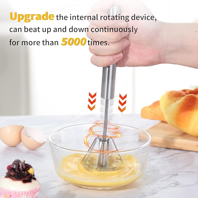 Newness Egg Whisk, [2 Pack] Stainless Steel Blender for Home - Versatile Tool for Egg Beater, Milk Frother, Hand Push Mixer Stirrer - Kitchen Utensil for Blending, Whisking, Beating
