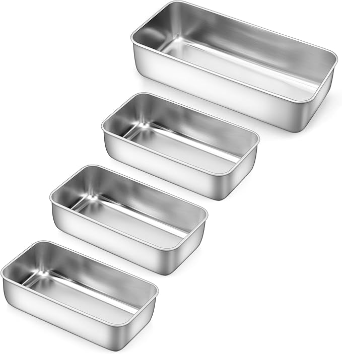 LIANYU Stainless Steel Loaf Pans Set of 4 for Baking Bread, 1 Large (12x5 Inch) & 3 Medium (9x5 Inch) Bread Pans, Ideal for Lasagna, Meat, Cake, Brownies, Durable & Non Toxic, Oven & Dishwasher Safe