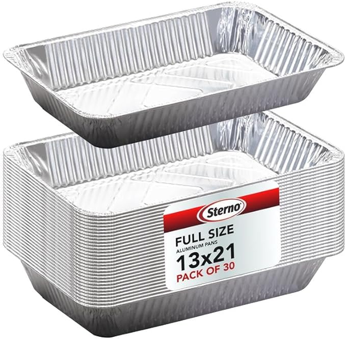 Sterno Aluminum Foil Pans, Full Size, Large Disposable Foil Trays (21" x13") for Chafing, Baking, Catering (30ct)