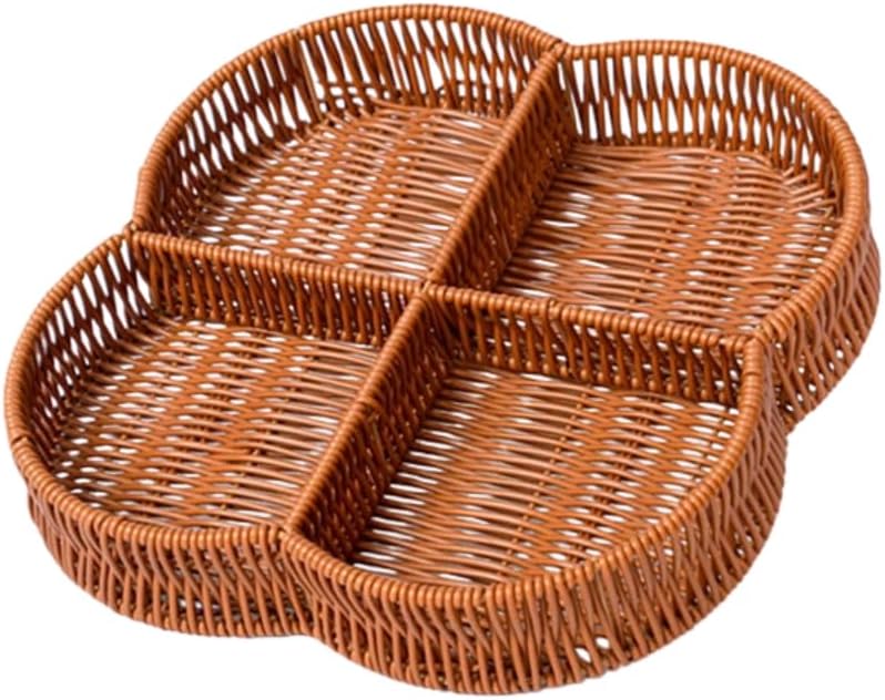 hand-woven round rattan basket storage basket storage box ornaments decorative basket multifunctional picnic food bread basket fruit gift basket key basket. (Chinese plum)