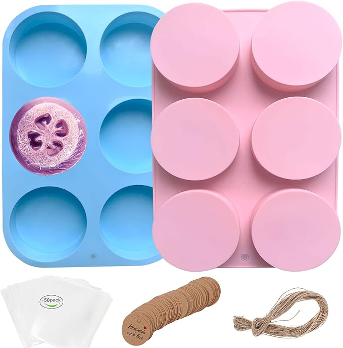 Round Soap Molds for Soap Making,2pc 4oz Large Size 6 Cylinder Silicone Molds for Loofah Soap,Bath Bombs,Shower Steamer, Lotion Bars
