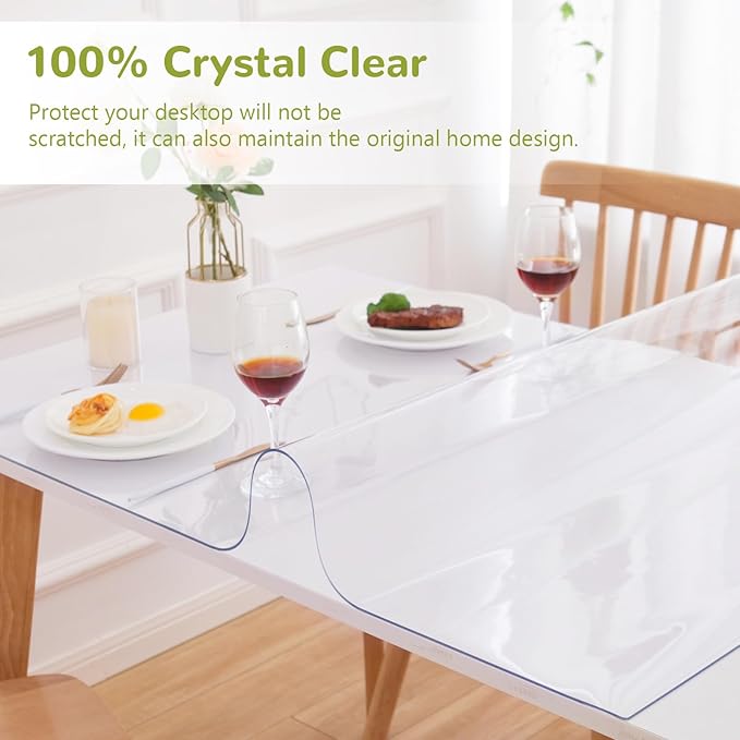 24 x 72 Inch Clear Table Cover Protector, Clear Table Protector for Dining Room Table, 1.5mm Plastic Table Cover, Waterproof Table Pad for Kitchen, Office