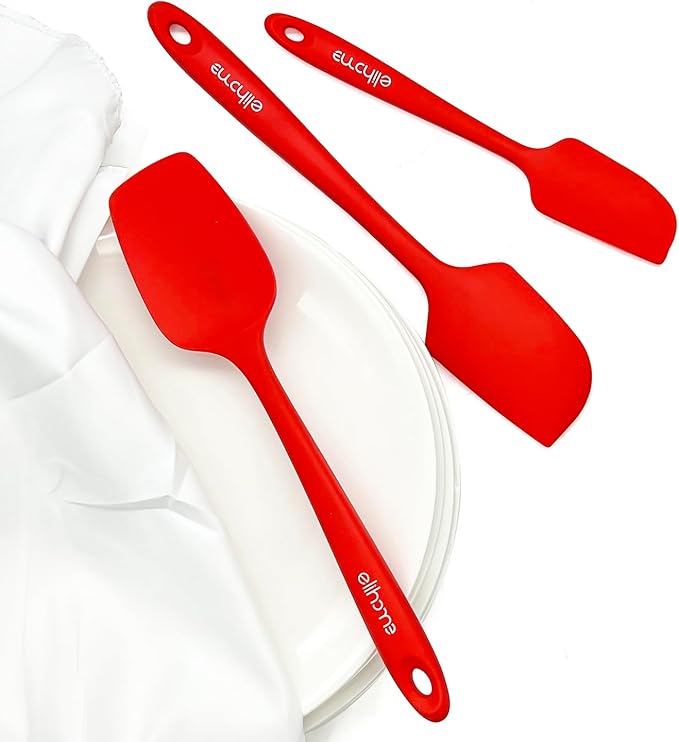 Elihome Chef Series 3 Piece Silicone Spatula Set - 600°F Heat Resistant Non Stick Rubber Kitchen Scraper Spatulas for Cooking, Baking, and Mixing – BPA Free and LFGB Certified Silicone (Red)