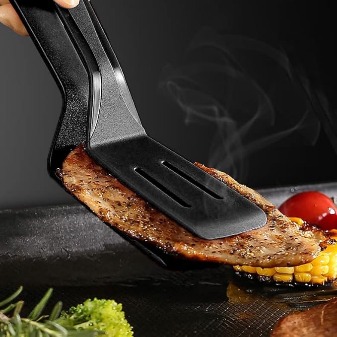 Mu&Ti Silicone Kitchen Tongs Spatula Tongs for Cooking 11 Inch Barbecue Clamp Spatula for Gripper Bread Clip Fried Steak Clamp Flipping Fish Beefsteak(Black)