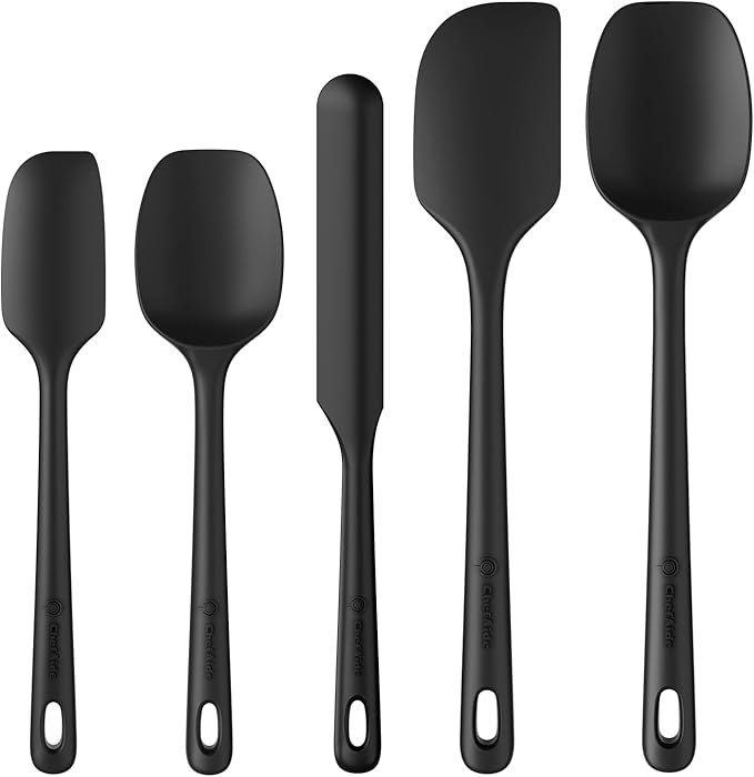 5 Pieces Silicone Spatula Set, Food Grade Rubber Spatula, Upgrade Strong Handle with Ergonomic Grip, Heat Resistant Up to 600°F for Nonstick Cookware, Cooking Black