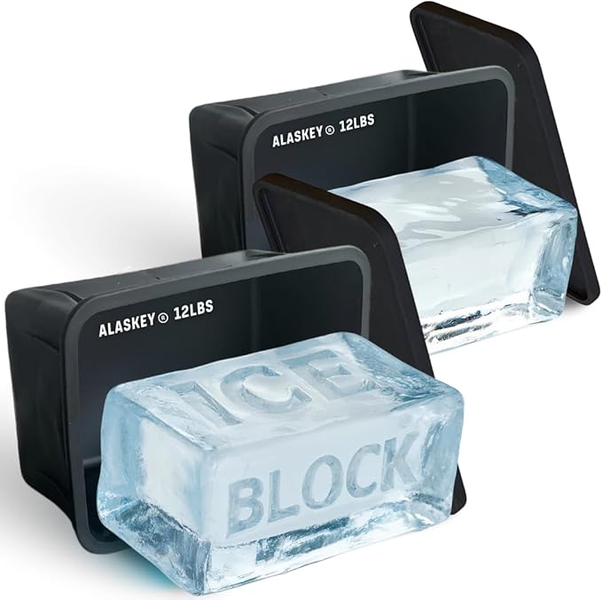 Alaskey® Giant Ice Block Mold 12 lbs With Lid (2-Pack) | Create Perfect Ice Bricks | Professional Silicone Mold for Crafting Extra Large Ice Cubes, Ideal for Ice Baths, Coolers, Bartender Accessories