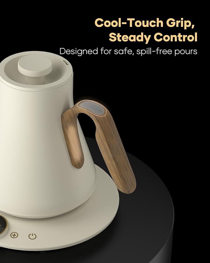 Cocinare FLOW B9 Gooseneck Electric Kettle, Precise Temperature Control for Pour-Over Coffee & Tea Brewing, Stainless Steel Interior, Rapid Heating for Boiling Water 1500W/0.9L (Morandi White)