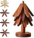 Natural Wood Tree Trivet Set, 𝐍atural Tree Trivet Set - 4 Wooden Trivets,4 Wooden 𝐓rivets & 1 Stand Like a Christmas Trees,for Hot Dish,Pot,Bowl,Teapot,Hot Pot Sets (Walnut Finish 3 Trivets,2set)