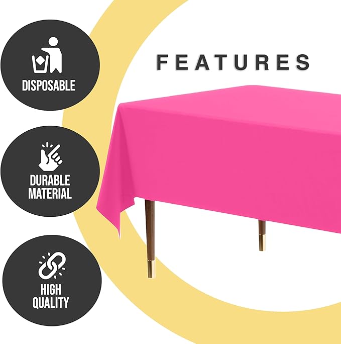 Exquisite 66% Thicker Premium Plastic Table Cloth Rectangle Table Cover 0.5 Mil 12 Pack Cerise Table Cloth 54 Inch x 108 Inch Disposable Tablecloth Won't Tear Easily Like Cheap Thin Brands