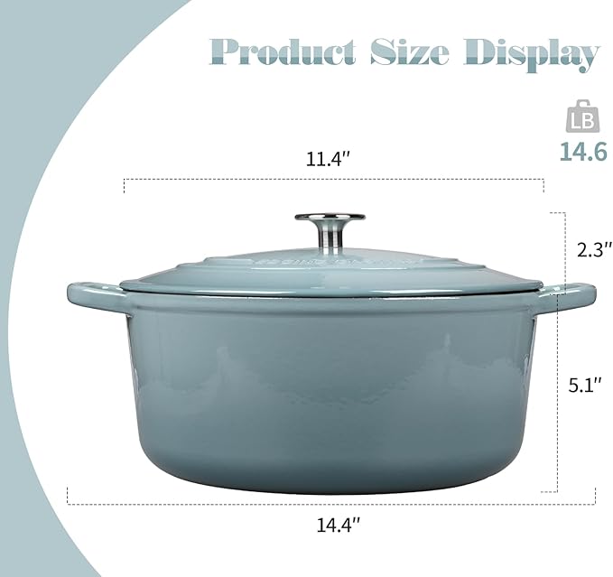 Enameled Dutch Ovens Cast Iron Dutch Oven Pot with Lid for Bread Baking, Cook, Dual Handle, 7 Quart, Seasalt