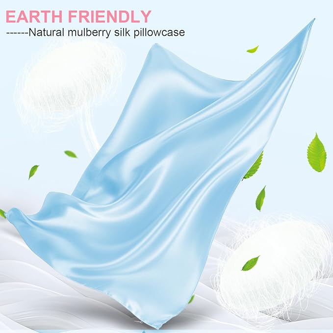 Mulberry Silk Pillow Cases Standard Size with Hidden Zipper, Ultra Smooth and Soft Breathable Cooling Silk Satin Pillowcase for Hair and Skin, Gifts for Women Men (Sky Blue, 20x26 Inches, 1 Pack)