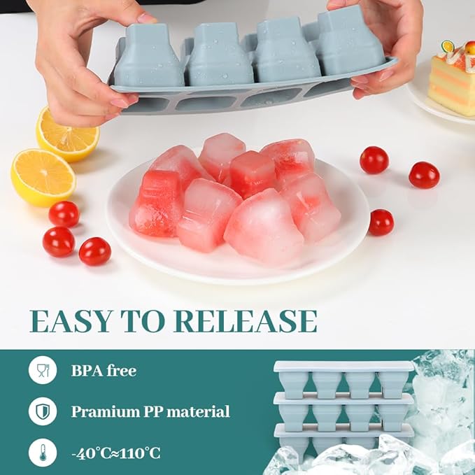 Foldable Ice Cube Trays, 2 Pack Folding Ice Cubes Maker Molds with Lid for Freezer, Easy-Release Silicone Ice Cube Tray Making, Ice Chilling Cocktail、Whiskey、Tea、Coffee、Ice Cream Maker、Baby Food