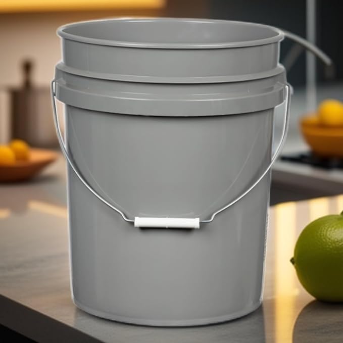 House Naturals 5 Gallon Premium HPDE Plastic Bucket - Made in USA Food Grade Storage Container, BPA Free All Purpose Pail (4, Gray)