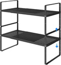 Expandable Kitchen Shelf Organizers, Kitchen Cabinet Organizer Stand Rack Organization for Countertop Office Desktop, Black 2 Pack