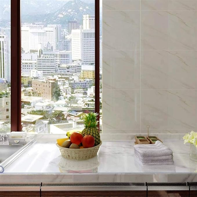 NECAUX Custom 12 x 40 Inch Clear Desk Cover Protector, 1.5mm Thick Plastic Desk Pad, Desk Protector Clear, Desk Mats on top of Desks, Vinyl Clear Table Cover Protector for Computer Desk, Writing Desk