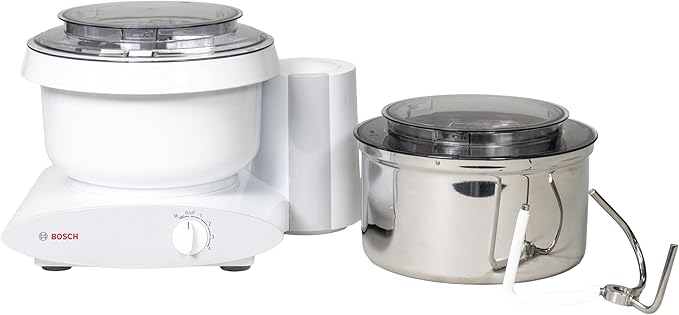 Bosch Universal Plus Stand Mixer - White - with Bottom‑Drive Stainless Steel Bread Bowl, 6.5‑Quart Capacity, 4 Speeds + Pulse, Heavy‑Duty Dough Hook & Dual Whips, Handles 14 lb Dough