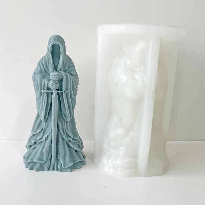 Sword Man Cylinder Candle Mold - Resin Casting Silicone Molds for Home Decor & Candle Making Wave Spiral Mold