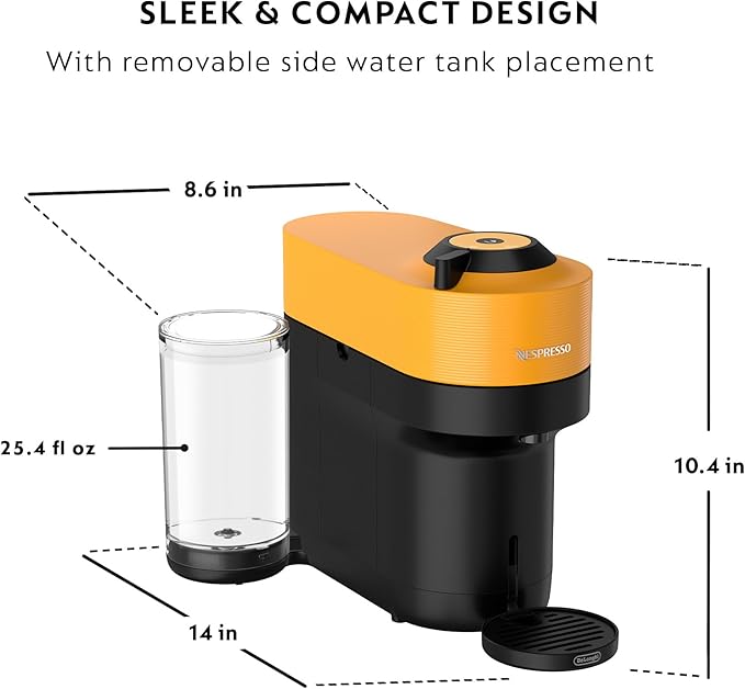 Nespresso Vertuo Pop+ by De'Longhi with Aeroccino, 1500 watts, Mango Yellow