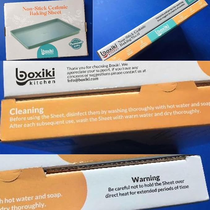 Boxiki Kitchen Non-Stick Ceramic Baking Sheet - Slick & Non-Toxic Ceramic Coating, PTFE & PFOA Free Cookie Sheet Pan - Cookie Sheet, Perfect for Baking, Roasting, and More (Half Sheet Pan)