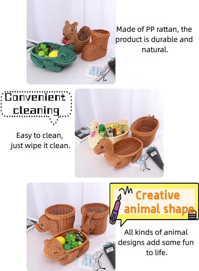 hand-woven round rattan basket storage basket storage box ornaments decorative basket multifunctional picnic food bread basket fruit gift basket key basket. (pig)