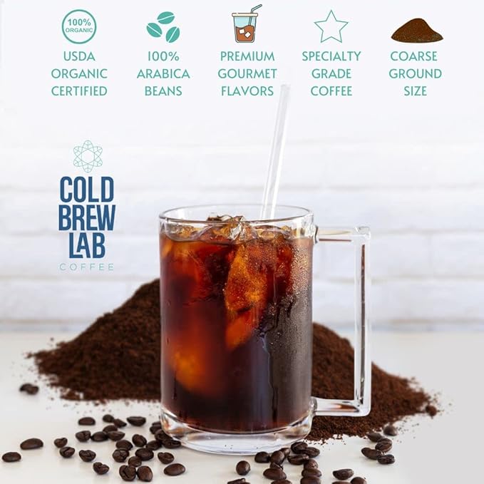 Cold Brew Organic Coarse Ground Flavored Coffee, Hazelnut Flavor, Dark Roast, Colombian Supremo, Coarse Grind for Cold Brew & French Press,1 LB