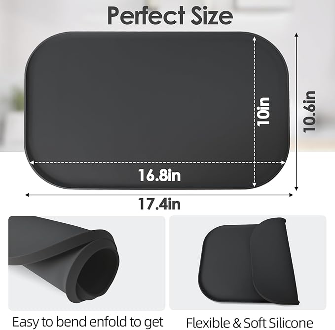 TOHONFOO Silicone Coffee Maker Mat with Lip, 17.4'' x 10.6'' Heavy Duty Coffee Maker Mat for Countertops, Coffee Tray Fit Under Coffee Machine Appliance Automatic Machines Espresso Accessory, Black