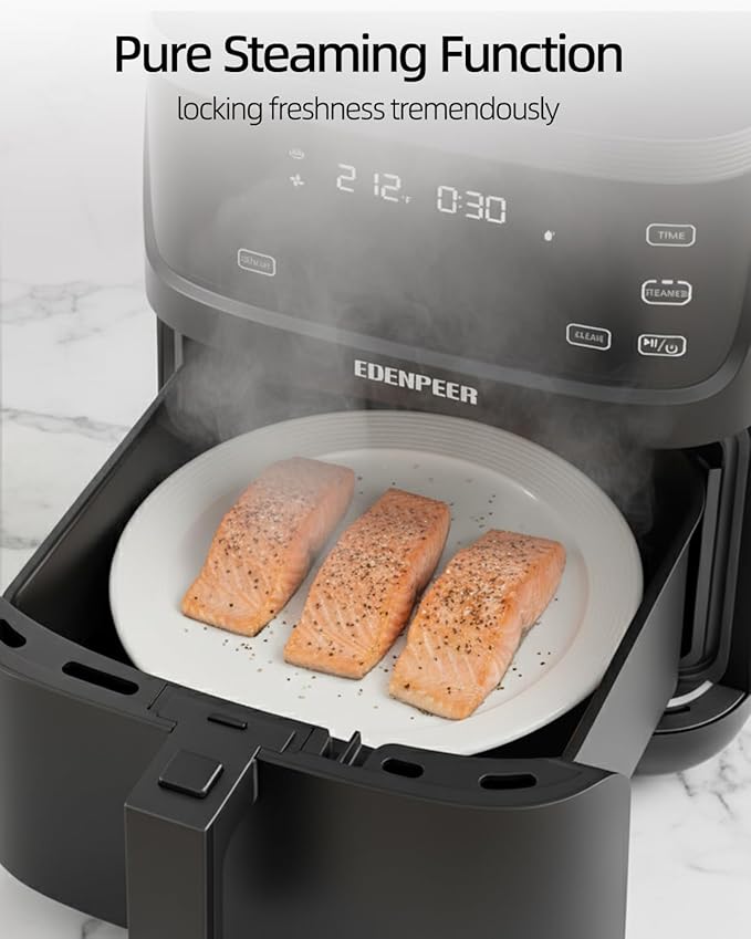 12-IN-1 Large Air Fryer, Non Toxic Steam Air Fryers with Superior Airflow, Self-Cleaning Smart Digital Air Fryer, Air Fry, Roast, Reheat, Dehydrate, Air Crisp Technology with 420F, 7.5 QT