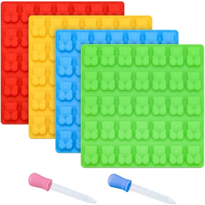 CAKETIME Gummy Bear Molds Candy Molds - 1 Inch Gummy Molds Bear Large Chocolate Molds Silicone 4 Pack LFGB Pinch Test Approved Best Food Grade Silicone