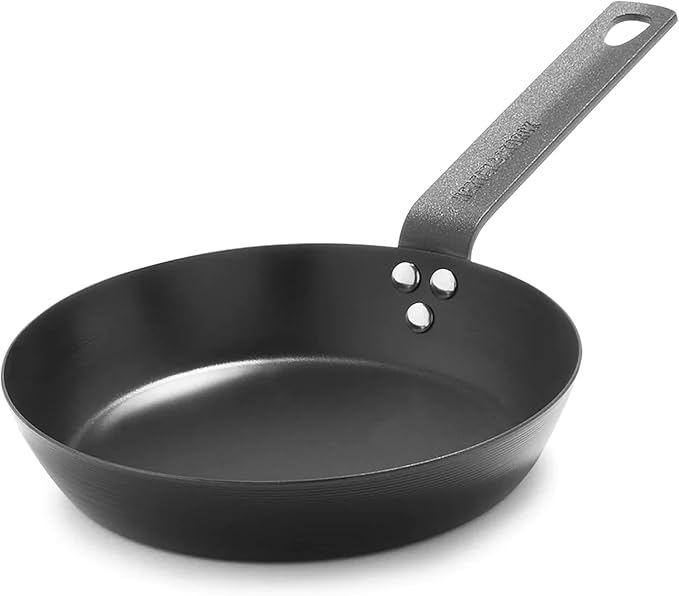 Merten & Storck Pre-Seasoned Carbon Steel 8” Frying Pan Skillet, Use on Induction, Stove and Grill, Durable, Even-Heating, for Searing, Grilling, Oven Use, and Campfire, Indoor/Outdoor