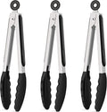 Hotec Silicone Kitchen Tongs for Cooking 9-Inch Serving Tongs with Silicone Tips, Set of 3 (Black)