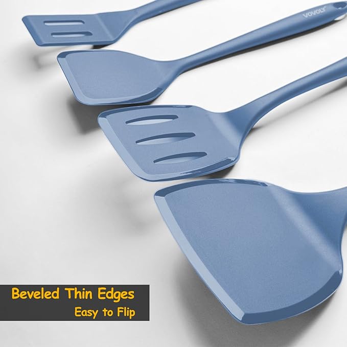 Silicone Spatula Set, 600°F Heat Resistant Silicone Spatula Turner Flipper for Cooking, Non Stick and Non Scratch Kitchen Utensils for Eggs & Pancakes, 4 Pack,Starry Blue