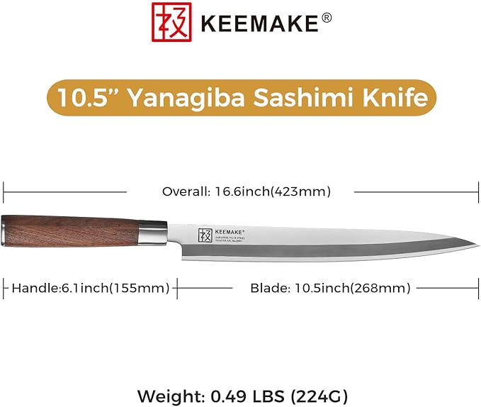 KEEMAKE Sashimi Knife Japanese - 10.5 inch Sushi Knife VG10 Stainless Steel Single Bevel Blade, Perfect Rosewood Handle Yanagiba knives