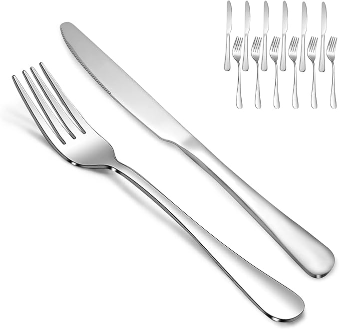 SANTUO 16 Piece Silverware Set with 8 Dinner Knives and 8 Dinner Forks,Flatware Set with Top Food Grade Stainless Steel,Tableware Cutlery Set For Home Restaurant Hotel, Mirror Finish, Dishwasher Safe