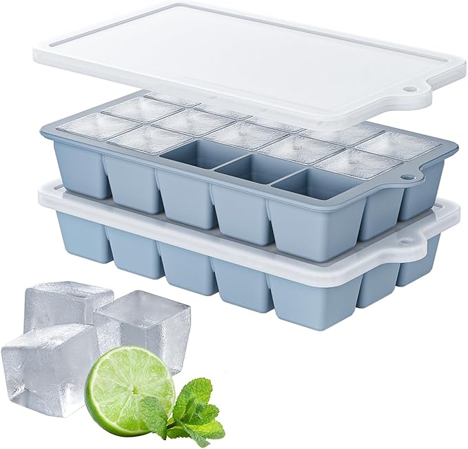 Silicone Ice Cube Tray 2 Pack, HANCELANT Ice Cube Mold, Ice Trays for Freezer with Lid for Whiskey, Baby Food, BPA Free, Easy Release