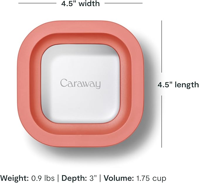 Caraway Mini Square Food Storage Container - 1.75 Cup Glass Storage Container for Food - Non-Toxic Ceramic-Coated Glass - Air Release Technology - Compact & Stackable Design - Perracotta